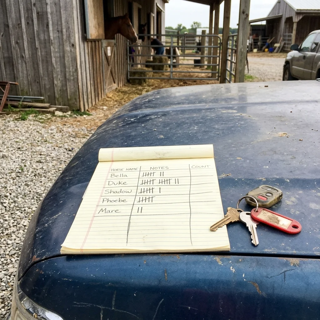 A filled-in tracking sheet on a truck hood